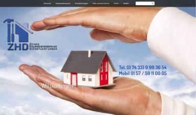 Screenshot Startseite ZHD Hausmeisterservice Dienstleistungen mit Hausmodell das auf einer Handfläche steht und von der zweiten Hand beschützt wird